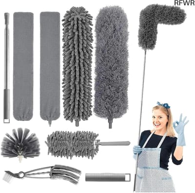 RFWR® Wasbare Telescopische Stofdoek Set - 9-delig Met Flexibele Stang Voor Hoogte Reiniging