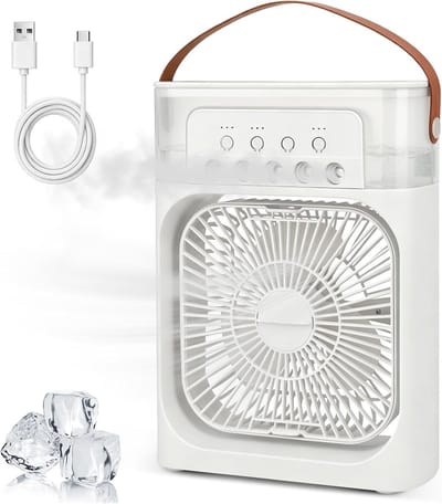 Luchtkoeler, 4-in-1, draagbare mini-airconditioner, mini-luchtkoeler met waterdiffuser, 3 snelheden, timer, 7 ledlampen, stil en draagbaar voor thuis, slaapkamer, kantoor