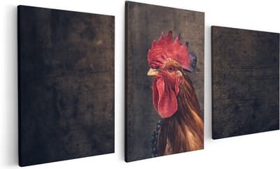 Artaza Canvas Schilderij Drieluik Haan van Dichtbij  - 120x60 - Foto Op Canvas - Canvas Print