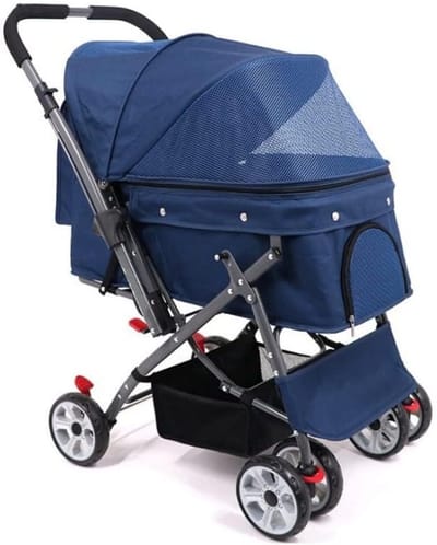 Opvouwbare Huisdierwagen - Hondenkatten Kar - Comfortabel Vervoer - Lichtgewicht Opvouwbaar - Tot 25 kg - Blauw