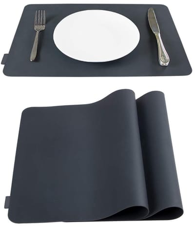 Silicone Washable Placemat Set of 2 - Non-Slip Table Coaster for Children - Dark Black