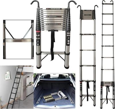 DIMICO - Telescopische ladder uitschuifbaar - Uitschuifladder met vergrendeling - 5 meter - 13 treden - max 150KG - Antislip