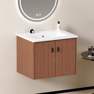 OKWISH Badkamerkast – 2 Zachtsluitende Deuren – Voor Kleine Badkamer Of Toilet – MDF En Keramiek Roodbruin – 60 Cm
