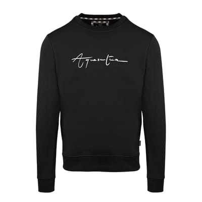 Aquascutum Heren Script Crew Neck Regular Sweatshirt (Zwart)