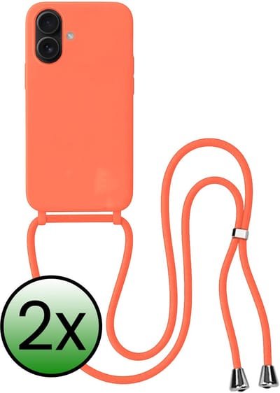 Hoes Geschikt voor iPhone 17 Hoesje Met Koord - Telefoonhoesje Geschikt voor iPhone 17 Backcover Met Afneembaar Koord - Papaya - 2 Stuks