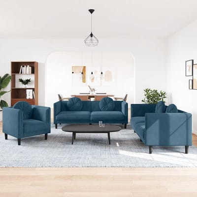 vidaXL - 3-delige - Loungeset - met - kussens - fluweel - blauw