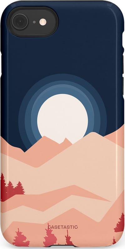 Casetastic hoesje geschikt voor Apple iPhone SE / Apple iPhone 7 / Apple iPhone 8 - Dubbellaagse bescherming - Bergen bij maanlicht - Fashion Case - Zwart Perzik Zand Koraal