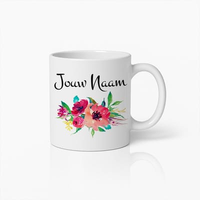 Gepersonaliseerde Bloemen Mok met Naam – Uniek Ontwerp met Mooie Bloemen – Perfect Cadeau
