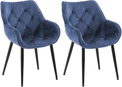 CLP Tanna Set van 2 eetkamerstoelen - Met armleuning - Fluweel/blauw