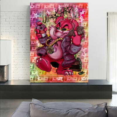 Luxe Canvas Schilderij Play Hard Bear | 40x60 | Woonkamer | Slaapkamer | Kantoor | Muziek | Design | Art | Modern | ** 4CM DIK! 3D EFFECT**