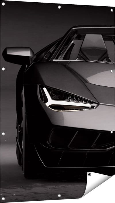 Gards Tuinposter Zwarte Sportwagen Auto - 80x120 cm - Tuindoek - Tuindecoratie - Wanddecoratie buiten - Tuinschilderij