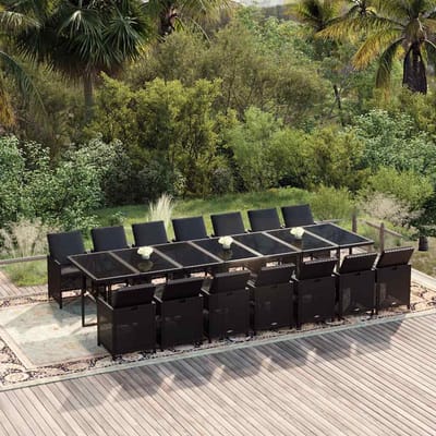 vidaXL - 15-delige - Tuinset - met - kussens - poly - rattan - zwart