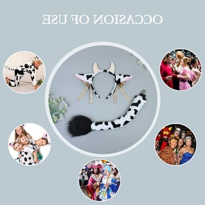 2-Delige Koe Kostuum Set met Oren, Hoorns en Belletjes – Perfect voor Halloween, Themafeesten en Carnaval Accessoires