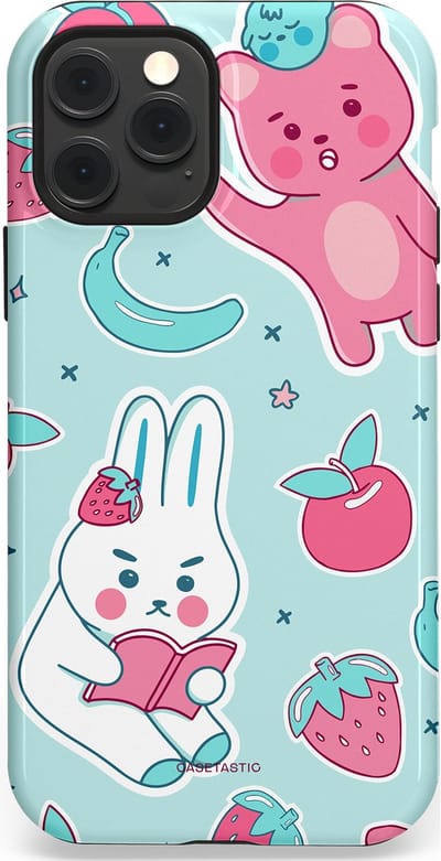 Casetastic hoesje geschikt voor Apple iPhone 12 / Apple iPhone 12 Pro - MagSafe - Dubbellaagse bescherming - Fruitige vriendjes - Fashion Case - Mintgroen Lichtgrijs Lichtroze Wit
