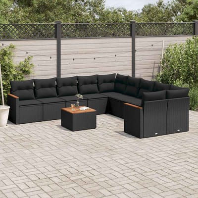 vidaXL - 11-delige - Loungeset - met - kussens - poly - rattan - zwart
