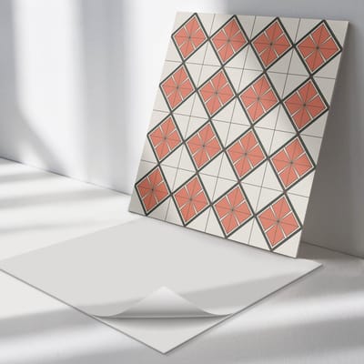 Wallfluent Vinyl Tegels - Geometrisch Ruitpatroon Wand PVC Tegels - 30 cm x 30 cm - Rood Vinyl Tegels - Set van 9 - Vierkant PVC Tegels - Texturen Plaktegels - Vinyl Tegels Zelfklevend - Plaktegels Keuken en Badkamer
