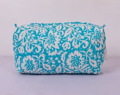 Bambooya make-up tas - Bohemian - Ibiza Style - Made in India - Tassel - Turquoise/wit - Small ( 17 x 12 x 7 cm )