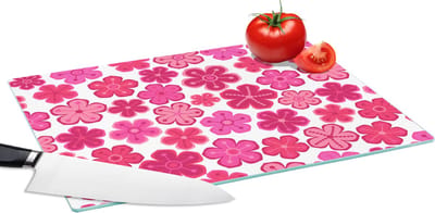 Glazen Snijplank - 39x28 - Bloemen - Roze - Patronen - Snijplanken Glas