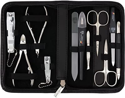 11-delige Manicure Set in Echt Leer - Compleet Nagelverzorgingspakket
