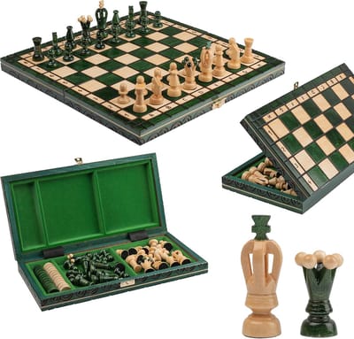 Houten Schaakbord en Dammen Bord 2 in 1 - Handgemaakt en Draagbaar Klein Schaakspel 35 cm voor Kinderen en Volwassenen