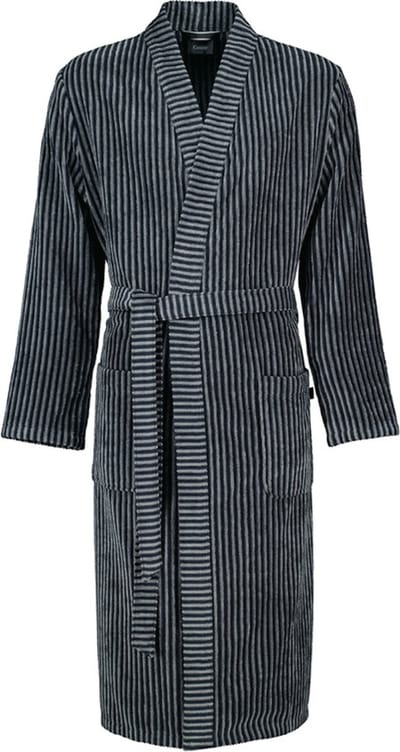 Cawö Badjas Heren – Luxe Kimono – Gestreept Grijs – 100% Katoen - maat 48