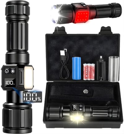 DnA® Zaklamp - Zaklamp Led Oplaadbaar - Zaklamp op Batterijen - Zaklamp Noodpakket - Zwart - 16cm x 5cm x 12cm