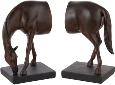 J-Line boekensteun Paard - polyresin - donkerbruin - set van 2