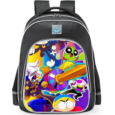 Brawl Stars Kleurrijke Geestenhond Print Zwarte Achtergrond Sci-Fi Stijl Dubbelzijdige Reflecterende Strip Grote Capaciteit Schooltas Reflective black - medium
