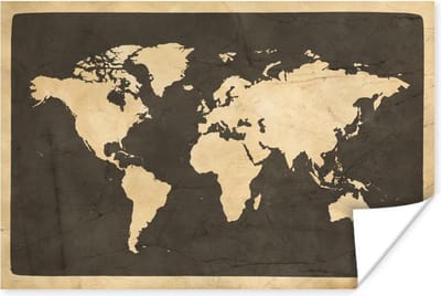 Poster 30x20 cm - Wereldkaart - Vintage - Marmer - Posters - Kamer decoratie - Wanddecoratie woonkamer - Muurdecoratie slaapkamer