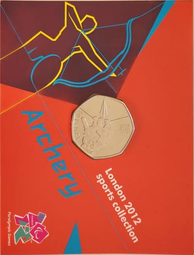 Coincard Engeland 50 pence 2012 kwaliteit UNC Archery/Boogschieten Olympische Spelen London (uitgave Royal Mint)