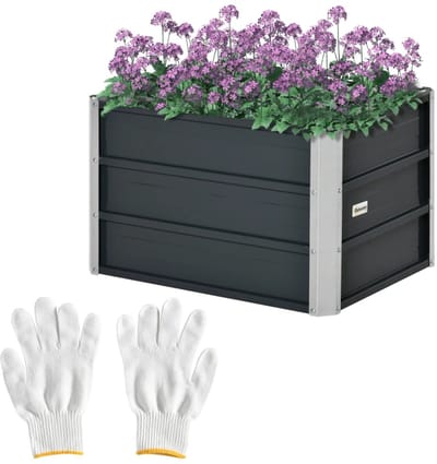 Plantenbak - Verhoogd Tuinbed met Beschermhoezen - Kruidenbed - Bloembak - Plantenbed - Kweekbak - Moestuinbak - voor Buiten, Terras, Tuin & Balkon - voor Groenten, Bloemen & Kruiden - 66 x 47 x 40 cm - Donkergrijs