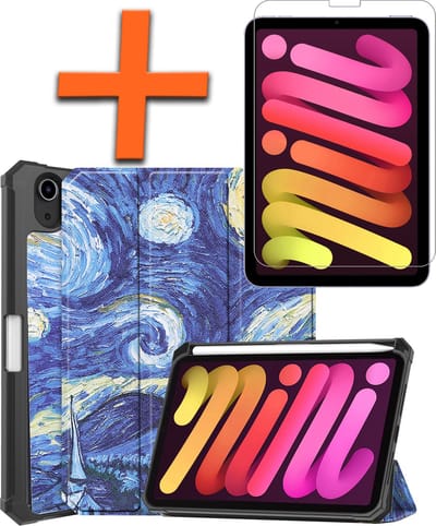 Hoesje - Geschikt voor Apple iPad Mini 6 (2021) - 8.3 inch - 6e Generatie - Met Screenprotector - Trifold Bookcase - Hard Cover Case - Met Uitsparing Geschikt voor Apple Pencil - Hardcover Book - Tablet Hoes - Sterrenhemel