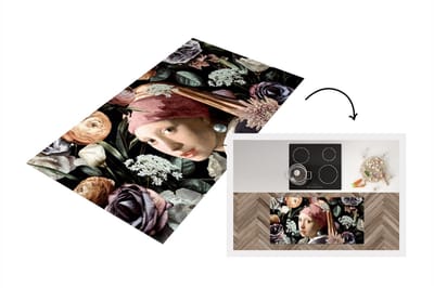Keukenloper - Loper keuken - Meisje met de parel - Bloemen - Kunst - 120x60 cm - Keukenloper vinyl