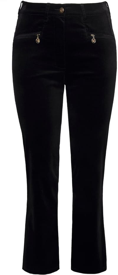 Ulla Popken - Dames - fluwelen broek Mony toelopende pijpen stretch - Zwart - Maat 42