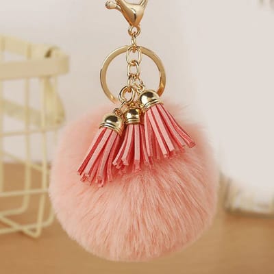 DW4Trading Pompom Sleutelhanger - Fluffy - Bolletje - Roze