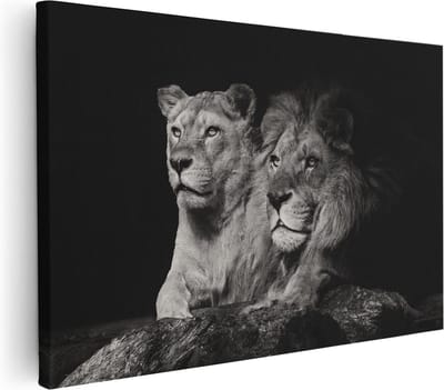 Artaza Canvas Schilderij Leeuwenfamilie - 30x20 cm - Klein - Wanddecoratie Dierenkop - Muurdecoratie Woonkamer - Kamer Accessoires Dieren