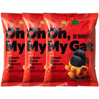 HBAF x bibigo Oh My Gat Popcorn Assaisonnement Kimchi 80g x 3 Sachets Snack Épicé Acidulé Popcorn Croustillant