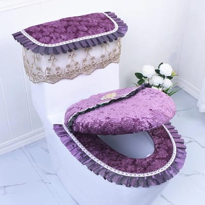 Toiletzitting Hoezen - Toilet Set - Badkamer Comfort - 3 Delige Set - Elastisch - Paars
