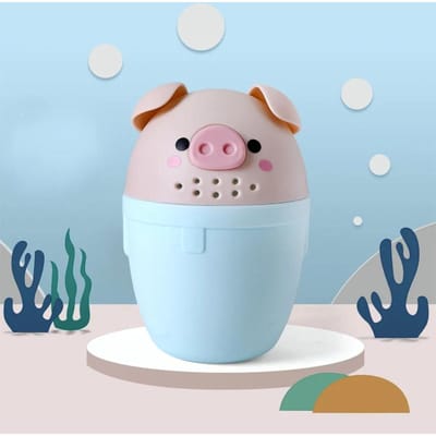 Tasse de rinçage pour shampooing de bébé Mignon Dessin animé Petit cochon Rinçoir de bain Seau pour se laver les cheveux et rincer le shampooing en protégeant les yeux du nourrisson gray