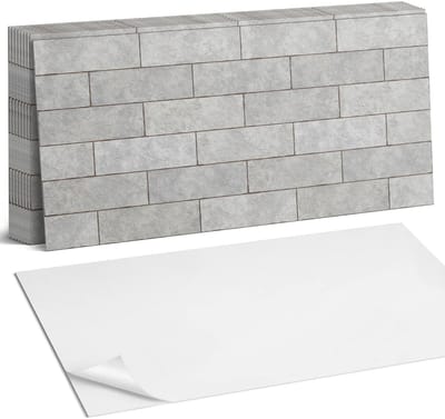Coloray Plaktegels - 3D-baksteenpatroon Zelfklevende Wandtegels - 40 cm x 20 cm - Grijs Plaktegels - 10 stuks - Rechthoek PVC Tegels - Plaktegels Badkamer - Vloertegels Zelfklevend - Vinyl Tegels - Portugese Tegels