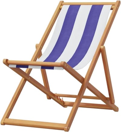 Strandstoel Hout Stof - Tuinstoel Klapstoel - Ontspannen Buiten - 3-standen Verstelbaar - 62 x 98 x 87 cm