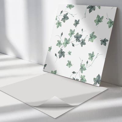 Wallfluent Vinyl Tegels - Bladeren op Een Lichte Achtergrond Wand PVC Tegels - 30 cm x 30 cm - Groente Vinyl Tegels - Set van 9 - Vierkant PVC Tegels - Bloemen en Planten Plaktegels - Vinyl Tegels Zelfklevend - Plaktegels Keuken en Badkamer