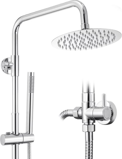 Auralum Max Regendoucheset zonder kraan - Met Messing Omsteller - Ø 20 cm Rond - Verstelbare Hoogte - Chroom