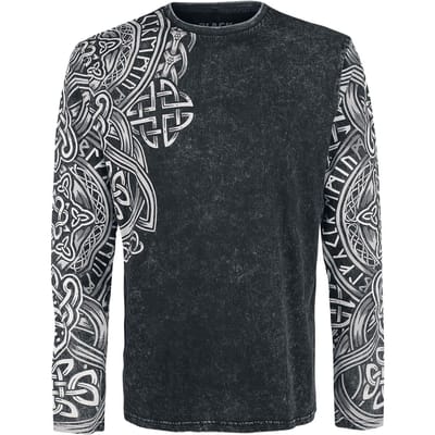 Black Premium by EMP Shirt met lange mouwen - Black Long-Sleeve Shirt with Wash and Print - S tot 5XL - voor Mannen - zwart