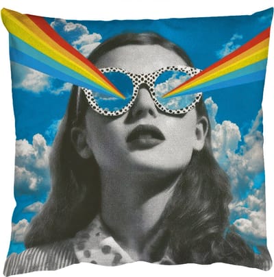 Sierkussens - Kussentjes Woonkamer - 50x50 cm - Vrouw - Bril - Regenboog - Wolken