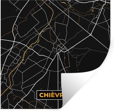 Muurstickers - Sticker Folie - Stadskaart - Goud - Chièvres - Plattegrond - Kaart - 100x100 cm - Plakfolie - Muurstickers Kinderkamer - Zelfklevend Behang XXL - Zelfklevend behangpapier - Stickerfolie