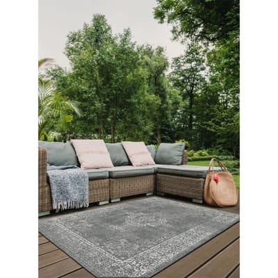 Brussels Vintage Buitenkleed – Indoor & Outdoor Vloerkleed – Tuinkleed, Balkonkleed – Zilver Grijs- 200x290 CM