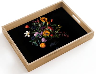 Dienblad hout 40x30 cm - Schootdienblad - Zonnebloemen - Boeket - Kleurrijk - Borrelplank rechthoek - Plateau dienbladen