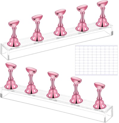 TOVBMUP Nail Art Display Stand - Acryl Nail Art Stand - Set van 2 - Geschikt voor Opdrukbare Nail Art Display - Magnetische Nail Art Stand - met Dubbelzijdige Tape - Geschikt voor Nail Art Designs - Roségoud
