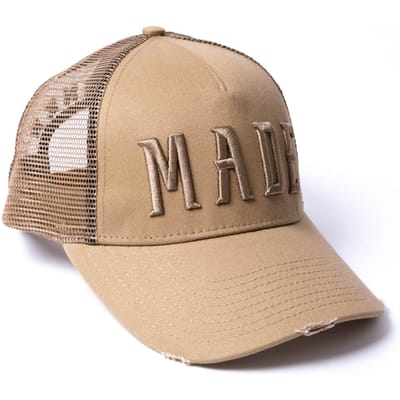Milliner Almond Distressed Cotton Trucker Made 3D Embroidered